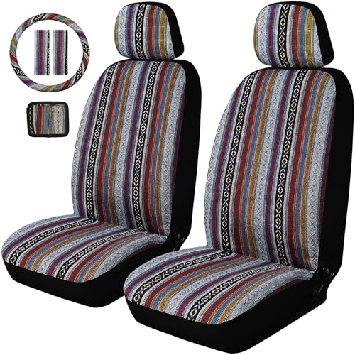 Baja Saddle Blanket Car Seat Covers, Boho Striped Woven Front Seat Protectors, Breathable & Washable Interior Covers, Universal Fit for Most Cars SUVs Trucks, Airbag Compatible, Red, 8 pcs. - color: RED