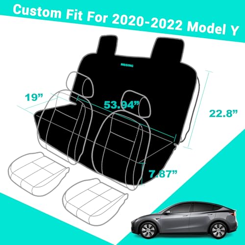 Meginc Dog Seat Covers for Tesla Model Y Back Seat Cover for Kids, Heavy Duty Bench Seat Cover with Headrest for Model Y, Non Slip Waterproof Durable Custom Fit Back Seat Covers for 2020-2025 Model y - size: Bench Seat Cover for Model y