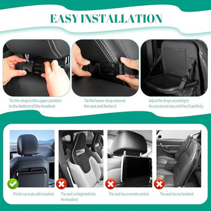 2 Pack Backseat Car Organizer with Touch Screen Tablet Holder, Upgraded Car Seat Organizer with Tray, 9 Storage Pockets with Foldable Food Tray, Protector Kick Mats for Kids, Travel Accessories-Black