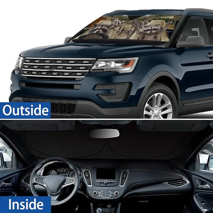 Funny Raccoon Windshield Sunshade for Car SUV Truck Foldable Uv Ray Reflector Front Window Sun Shade Visor Shield Cover -59" X 31" - color: Raccoon
