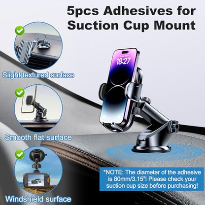 Sticky Adhesive Pads for Car Phone Mount, Strong Double-Sided Sticker Replacement for Dashboard Suction Cup Cell Phone Holder Base, 5pcs 3.15"(80mm) Mounting Gel Round Tape for Windshield Dash Cam