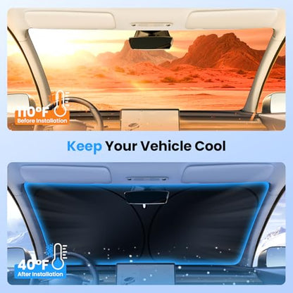 Canvcle Windshield Sun Shade for 2017-2025 2026 Tesla Model Y/3 Accessories (Fit 2025 Model Y Juniper/2024 Model 3 Highland) Double-Layer Front Window Sunshade Sun Visor Block UV Rays Keep Car Cool - size: 1PCS Tesla Model Y/3 2017-Present