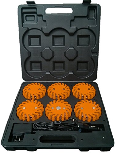 RPF16LM6 CASE OF 6 AMBER RECHARGEABLE 9-FUNCTIONS PORTABLE 16 LED POWER FLARE POWER-MARKERS ROADSIDE EMERGENCY MAGNETIC - color: AMBER