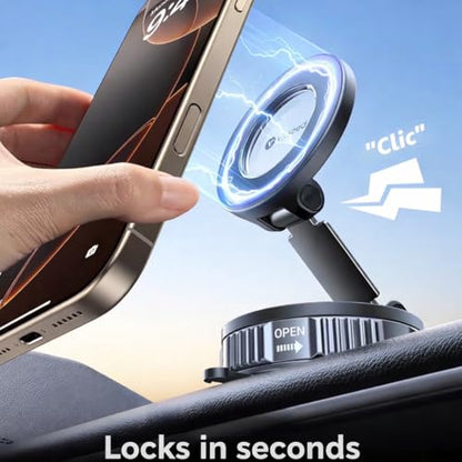 Magnetic Phone Car Mount with Suction Cup Base, 360° Rotation, Dashboard and Windshield Holder for iPhone and Android