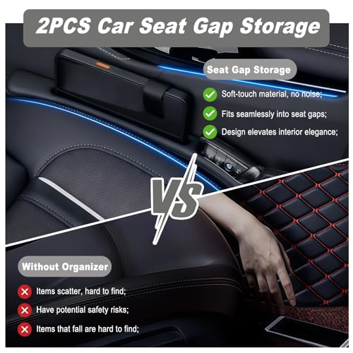 Car Seat Gap Filler, 2 PCS Car Seat Gap Filler Organizer with Storage Slot, Anti-Drop Side Console Storage Pocket, Universal for Auto SUV Truck Interior Accessories, Black