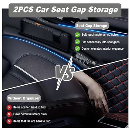 Car Seat Gap Filler, 2 PCS Car Seat Gap Filler Organizer with Storage Slot, Anti-Drop Side Console Storage Pocket, Universal for Auto SUV Truck Interior Accessories, Black