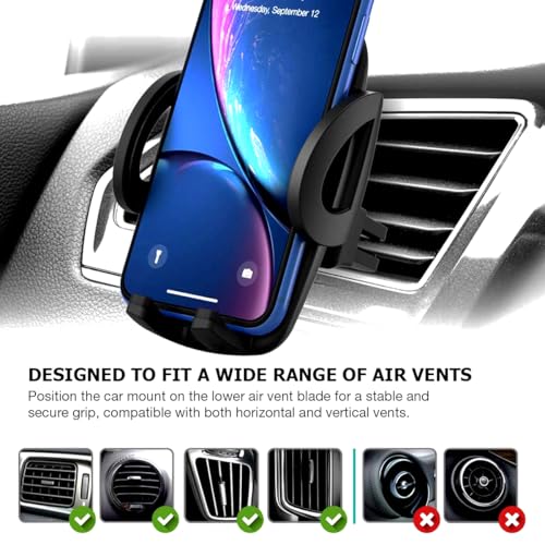 Air Vent Car Phone Holder, Automobile Cradle Mount Compatible with iPhone Galaxy Android, Pixel, LG and Other Smartphone - Black