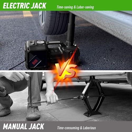 Trihelper Electric Car Jack Set 5 Ton Hydraulic Jack with Integrated Tire Pump Car Lift Floor Jack with Impact Wrench for Sedans SUV MPV Sedan Truck Change Tires Garage Repair - color: Black+Wrench