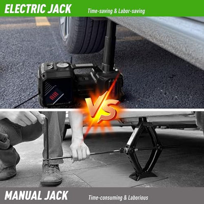 Trihelper Electric Car Jack Set 5 Ton Hydraulic Jack with Integrated Tire Pump Car Lift Floor Jack with Impact Wrench for Sedans SUV MPV Sedan Truck Change Tires Garage Repair - color: Black+Wrench