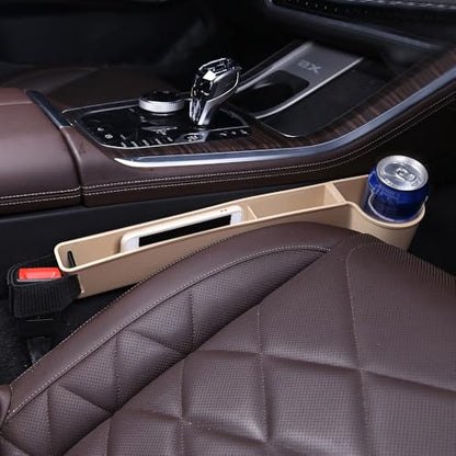 Car Seat Gap Filler, Multifunctional Seat Side Gap Filler with Cup Holder & Organizer, Gap Stopper Universal Fit Car SUV Truck Fill The Gap Between Seat & Console Set of 2 (Beige) - color: Beige