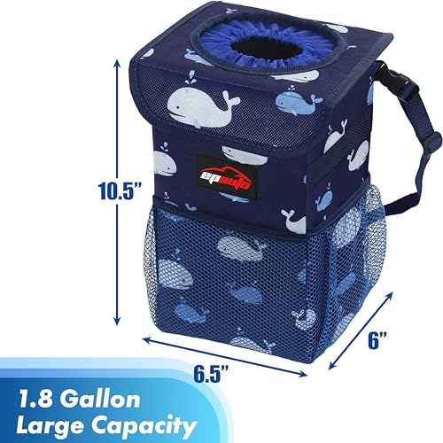 EPAuto Waterproof Car Trash Can with Lid and Storage Pockets, 1.8 Gallon, Blue - color: Blue