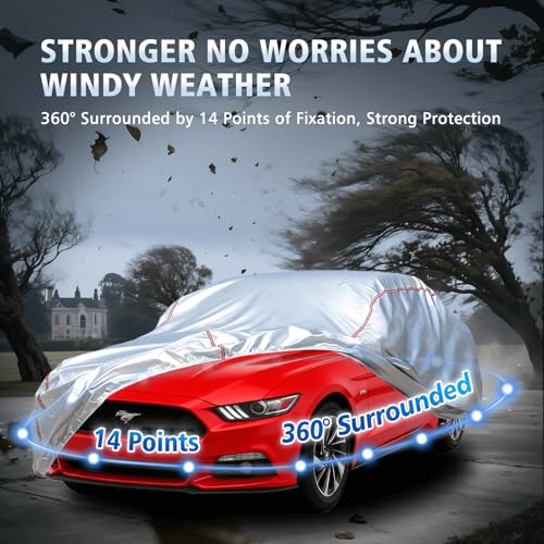 Car Cover Waterproof All Weather for Ford Mustang 1994-2025,All-Around Fastening and 4 Upgrades, 30s Quick-Install for Car Cover - size: 3（for Mustang）