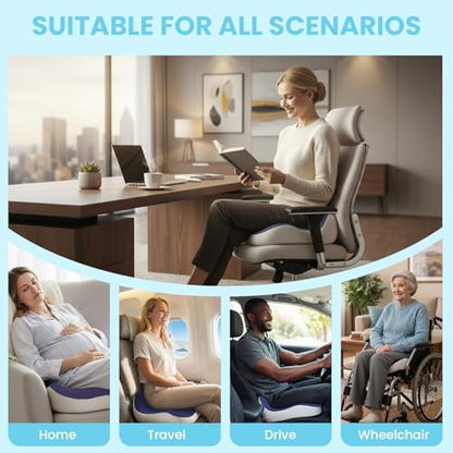 Seat Cushion,Office Chair Memory Cushion, Ergonomic Design, Relieve Sciatica and Long-Term Sitting Pain, Suitable for desks, car Seats, Games, wheelchairs - color: Blue