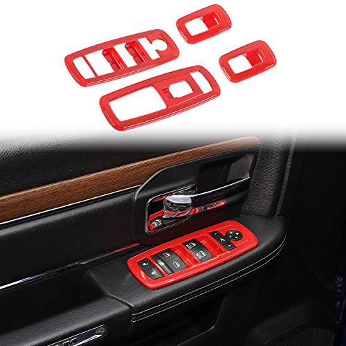 Voodonala Window Lift Switch Power Window Control Regulator Button Embellishment Trim for 2011-2024 Dodge Charger Durango, for 2010-2017 RAM, Interior Accessories ABS Red 4pcs - color: Red, size: 2010-2017
