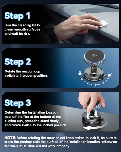 Q2 15W for Magsafe Car Mount Charger, [78+LBS Stronger Vacuum Suction] 360° Adjustable & Fast Charging Magnetic Phone Holder for Vent/Dashboard/Windshield/All Car Surface