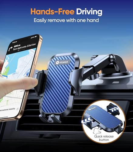 VICSEED Dark Blue Phone Holders for Your Car [Upgraded True Military-Grade Strongest Suction] Cell Phone Mount for Car Dashboard Windshield Vent Truck Boat Stand Adjustable for iPhone Android - color: Dark Blue