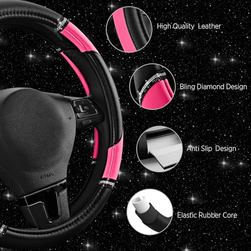Road Comforts Leather Steering Wheel Cover - Made with PVC Leather - Anti-Slip, Universal Fit 14 1/2 inches to 15 inches - Hot Pink - color: Hot Pink