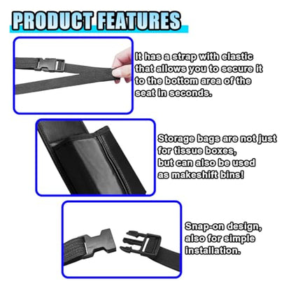 2-in-1 Tissue Holder Car Seat Storage Hanging Bag- Multi-Function Water Bottle Holder Bag Car Seat Side Organizer for Phone & Drink- Large Cup Holder Auto Stuff Holder with Mesh Pocket for Cars(Black)