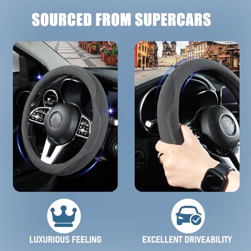 14 inch Pink Suede Steering Wheel Cover, Breathable Non-Slip Sweat-Proof Wear-Resistant No Pilling, Warm in Winter and Cool in Summer - color: Pink, size: Round-S[13.5''-14'']