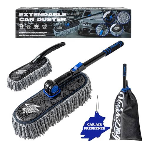 Flash Dog Car Duster Exterior & Interior Scratch Free Kit Microfiber and Telescopic Aluminum Alloy Handle for Cars/SUV/Trucks with Car Duster Interior, Portable Waterless Dust Removal - color: Charcoal