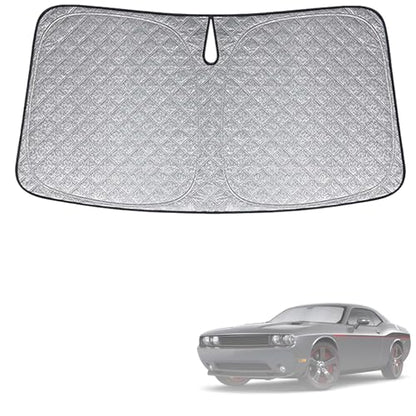 6 Layers Custom Fit Windshield Sun Shade for 2008-2023 Dodge Challenger, Foldable Car Sunshade with Storage Bag, Heat Reflective & UV Protection - size: 2008-2023 Dodge Challenger