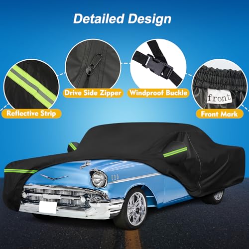 QUNSUNUS Waterproof Car Cover for Chevrolet Bel Air/150/210 1950-1957 Sedan/Coupe/Hardtop, All Weather Outdoor Car Covers with Zipper, Straps and Elastic Edge - color: for Chevrolet Bel Air/150/210
