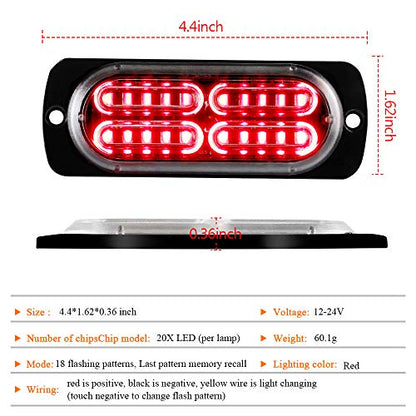 12-24V 20-LED Super Bright Emergency Strobe Warning Caution Hazard Construction Waterproof Flashing Strobe LED Light Bar Surface Mount for Car Truck SUV Van (Red) - color: Red