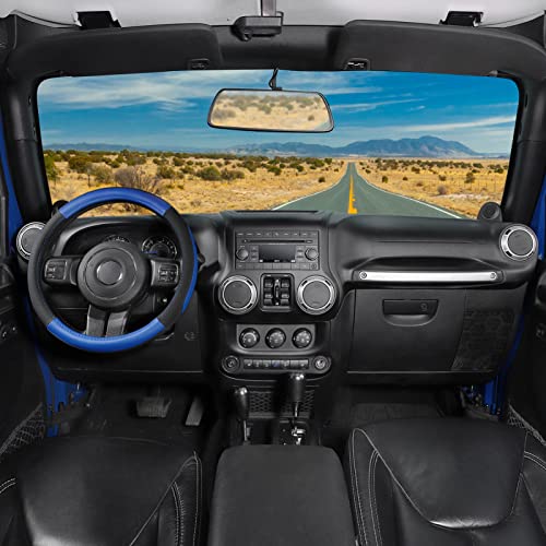 SEG Direct Car Steering Wheel Cover for F-150 Tundra Range Rover 15.5-16 inch, Black and Blue Microfiber Leather - color: Black and Blue, size: Large size[15 1/2''-16'']