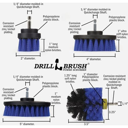 Drillbrush Boat Hull Cleaner Set/Swimming Pool Accessories - Cleaning Drill Brushes for Vinyl Liners - Hot Tubs and Spas Cleaning Brush Kit - Pool Cover Scrubber - Rotary Brushes for Walls and Deck - color: Blue