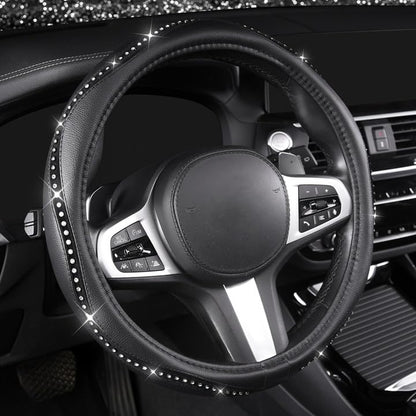AUTOYOUTH Bling Steering Wheel Cover - Crystal Studded Rhinestone Non-Slip Breathable Design for Women/Girls, Universal Fit 14.5-15 Inch Black - color: BLACK
