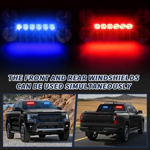 4X 6.1 inch Emergency Strobe Police Lights Red/Blue 24 LED Waterproof Hazard Warning Flashing Safety Dash Front/Rear/Side Windshield Lights for First response vehicle Trucks Car - color: Red/Blue
