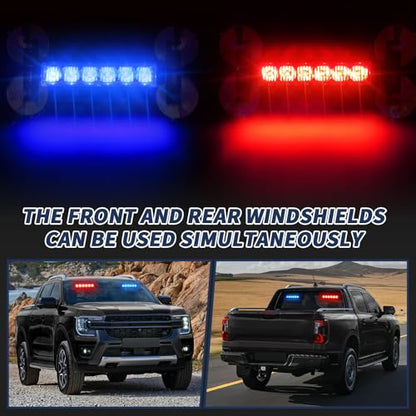 4X 6.1 inch Emergency Strobe Police Lights Red/Blue 24 LED Waterproof Hazard Warning Flashing Safety Dash Front/Rear/Side Windshield Lights for First response vehicle Trucks Car - color: Red/Blue
