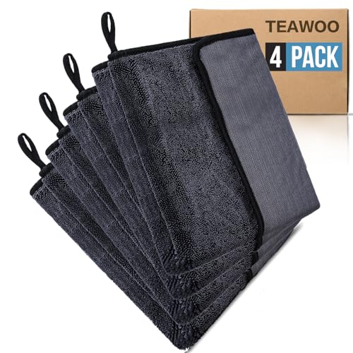 TEAWOO Shiny Wipes Shower Cleaning Cloth, Ultra Absorbent Car Drying Towel, 4 Pack 16 x 24 inch Microfiber Cleaning Cloth for Car, Bath & Househood - size: 4PCS 15.7*23.6 inch