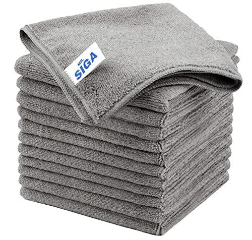 MR.SIGA Microfiber Cleaning Cloth, All-Purpose Microfiber Towels, Streak Free Cleaning Rags, Pack of 12, Grey, Size 32 x 32 cm(12.6 x 12.6 inch) - color: Grey