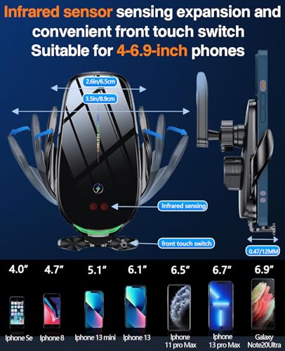 Wireless Car Charger, 15W Fast Wireless Charger for Car Auto-Clamping, Fit for iPhone 15 14 13 12 11 Pro Max Xs, Samsung Galaxy S23 Ultra S22 S21 S20, S10+ S9+ Note 9, etc - color: Deep black