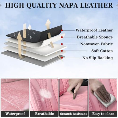 Coverado Car Seat Covers, Back Car Seat Cover, 3-Pieces Leather Seat Cover, Luxury Car Seat Cushion, Luxury Seat Cover Seat Protector Universal Most Cars Trucks SUV - color: Pink