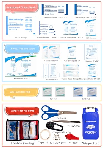 Boat First Aid Kit Waterproof, WELL-STRONG Marine Emergency Kit with Roll Top Dry Bag for Boating Fishing Kayaking – Water-Resistant Contents for Camping & Beach（Blue） - color: Ws011-blue