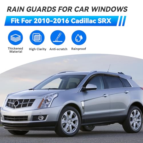 4pcs Smoke Tint Sun Rain Guard Vent Window Visors Compatible with 2010-2016 Cadillac SRX, Outside Mount Tape On Style Acrylic Set of 4 Front+Rear - size: Compatible with 2010-2016 Cadillac SRX