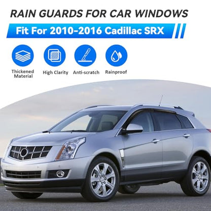 4pcs Smoke Tint Sun Rain Guard Vent Window Visors Compatible with 2010-2016 Cadillac SRX, Outside Mount Tape On Style Acrylic Set of 4 Front+Rear - size: Compatible with 2010-2016 Cadillac SRX