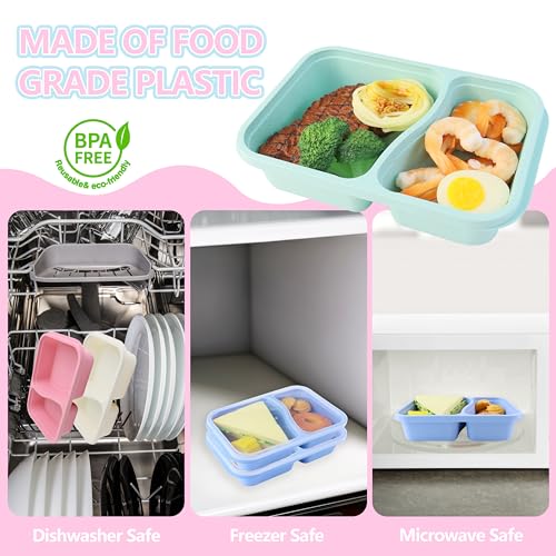 Finorder 4 Pack Wheat Straw Containers, Colorful 2 Compartment Reusable Snack Bento Box Toddler, Rectangle Meal Prep Food Containers for Adults Office and Travel - color: 3 Wheat Straw-4 pack