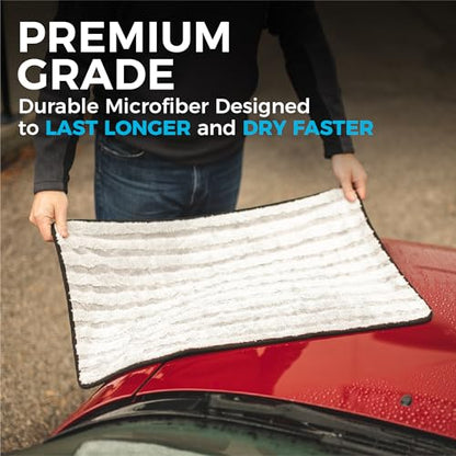 The Rag Company Gauntlet Car Drying Towel, Ultra-Absorbent 70/30 Blend Korean Microfiber, Dries Vehicles Faster Without Scratching, 900 GSM, 15x24 Inches, Ice Grey/Grey, 2-Pack - size: 15in x 24in