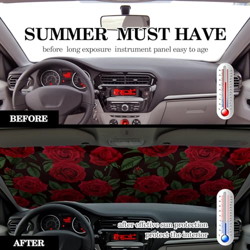 Windshield Sun Shade Foldable Car Front Window Covers for Car Accessories Sun Heat UV Rays Visor Protector Protection for Universal Cars SUV Truck (Rose) - style: Rose
