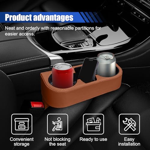Car Cup Holder, Auto Front Seat Organizer, Multifunctional Cup Drink Holders with PU Leather Cover, Gap Filler Storage Box Coin Bucket Console Side Pocket Cell Mobile Phone Holder (Brown) - color: Brown