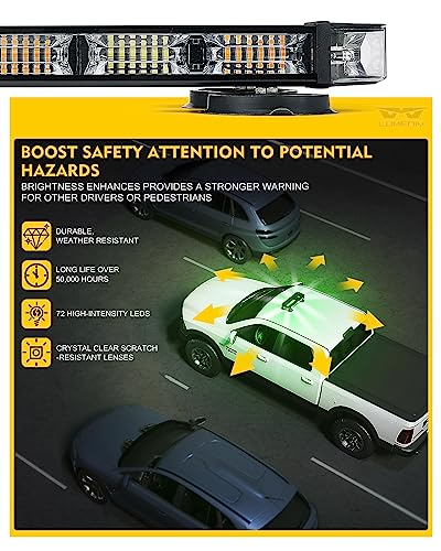 LUMENIX Rooftop Strobe Beacon Lights Bar White Green LED Emergency Caution Traffic Lightbar with Heavy-Duty Magnetic Safety Warning Flashing Light for POV Law Enforcement Vehicles Tow Trucks Snowplow - color: White&Green