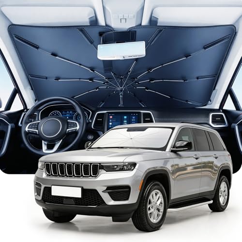 DMJN Umbrella Windshield Sun Shade for Jeep Grand Cherokee (2011-2026), Car Sunshade for Front Windshield [Nano Ice-Crystal Coatings] UPF50+ Heat & UV Block, Protect Interior & Keep Cooler - size: For | Jeep Grand Cherokee (2011-2026)