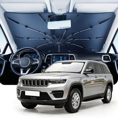 DMJN Umbrella Windshield Sun Shade for Jeep Grand Cherokee (2011-2026), Car Sunshade for Front Windshield [Nano Ice-Crystal Coatings] UPF50+ Heat & UV Block, Protect Interior & Keep Cooler - size: For | Jeep Grand Cherokee (2011-2026)