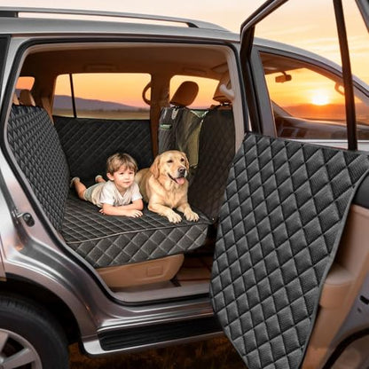 Dog Car Seat Cover for Back Seat Extender for Dogs,Hard Bottom Car Seat Cover for Dogs with Car Door Protectors, Waterproof and Scratch-Resistant Seat Covers for Cars SUV&Truck