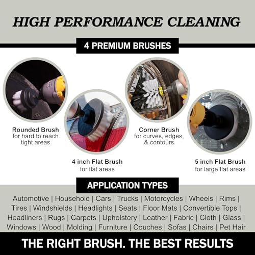 Interior Car Detailing Drill Brush Set - Soft Bristle Power Scrubber Attachments for Cleaning Car, Truck, Upholstery, Carpet, Leather, Seats, Wheels, Rims, Dash, Console, & Trim - Nylon Auto Scrubber - color: White