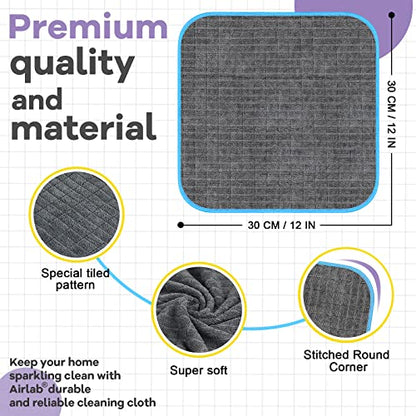Airlab Microfiber Cleaning Cloth for Household Dust Rags for Cleaning All-Purpose Towels Streak Free Kitchen Dishes Reusable Pack of 6, 12" x 12" - color: Dark Grey, Pack of 6