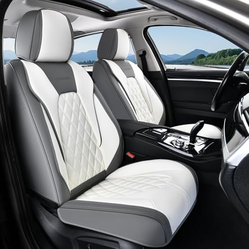 Coverado Automotive Seat Covers, Waterproof Seat Covers for Cars, Car Seat Cover, Faux Leather Car Seat Covers 2 Pack Car Seat Cushion Protector Universal Fit for Most Cars SUV Trucks - Gray&White - color: Gray&White(Grid), size: Front